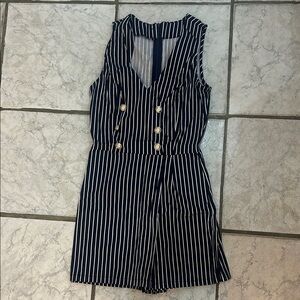 Striped Sleeveless Romper with Buttons